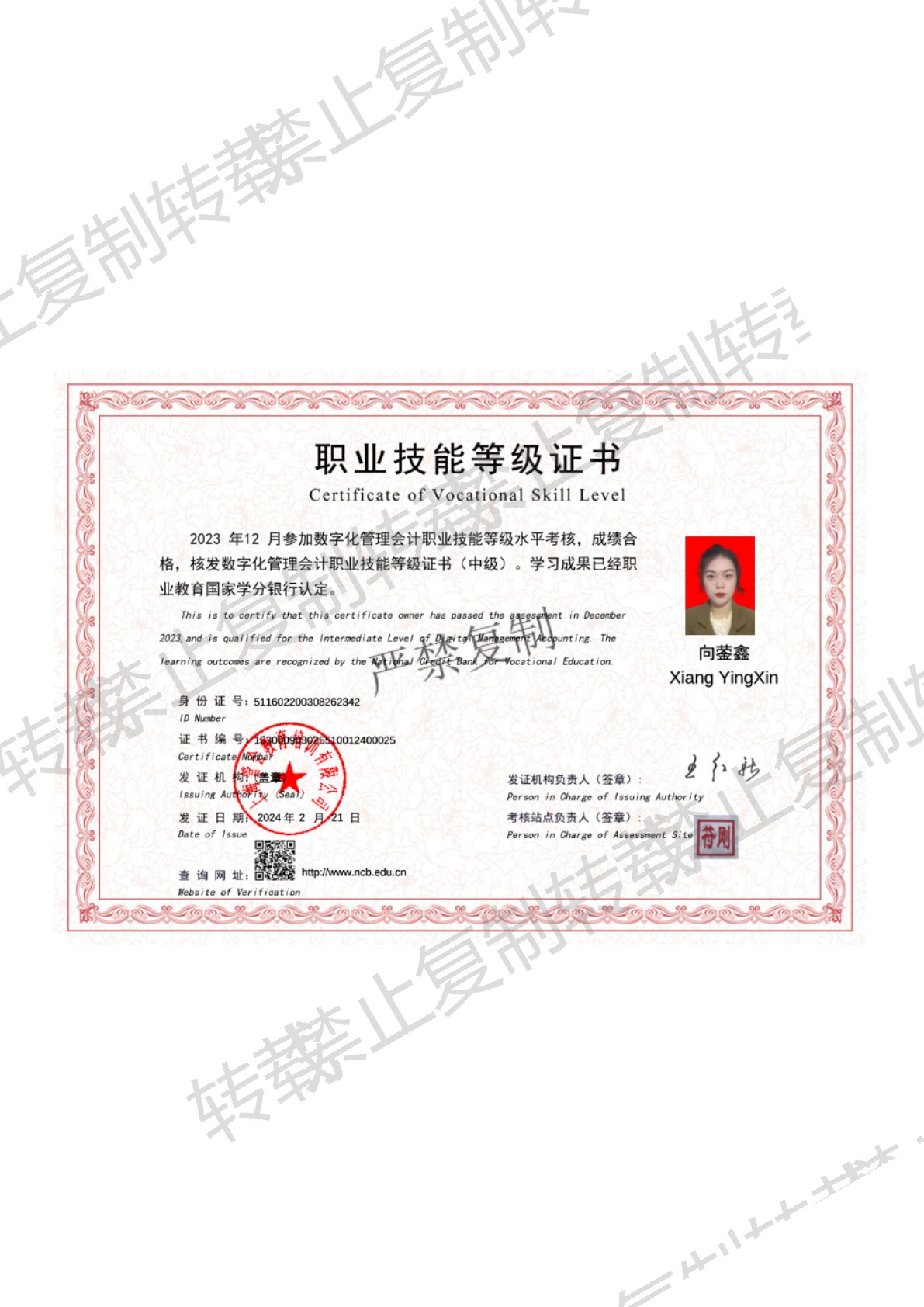 数字化管理会计职业技能等级证书（中级）-向蓥鑫